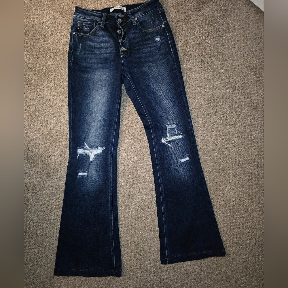 Women's Kancan Distressed Dark Blue Jeans Size 9